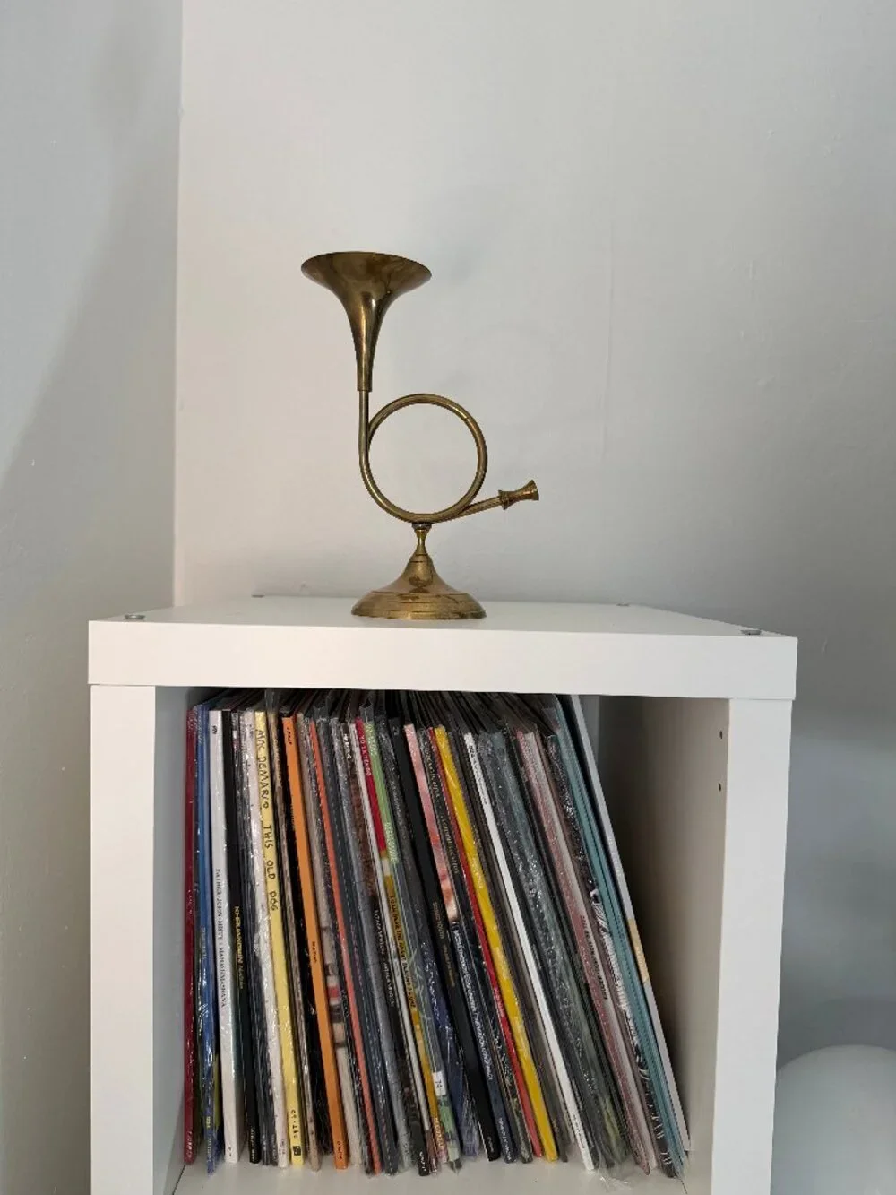 Vintage Brass French Horn Candlestick, India Taper Candle Holder, Mid Century